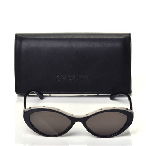 chanel oval sunglasses black/beige|CHANEL 5416 Oval Sunglasses .